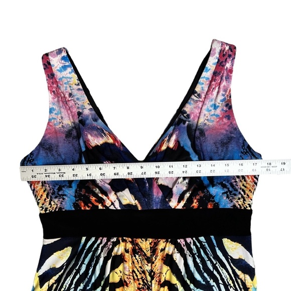 RONNI NICOLE Sleeveless Maxi Dress sz 10 Multicolor Anumal Print V-Neck  Stretch - Picture 3 of 10